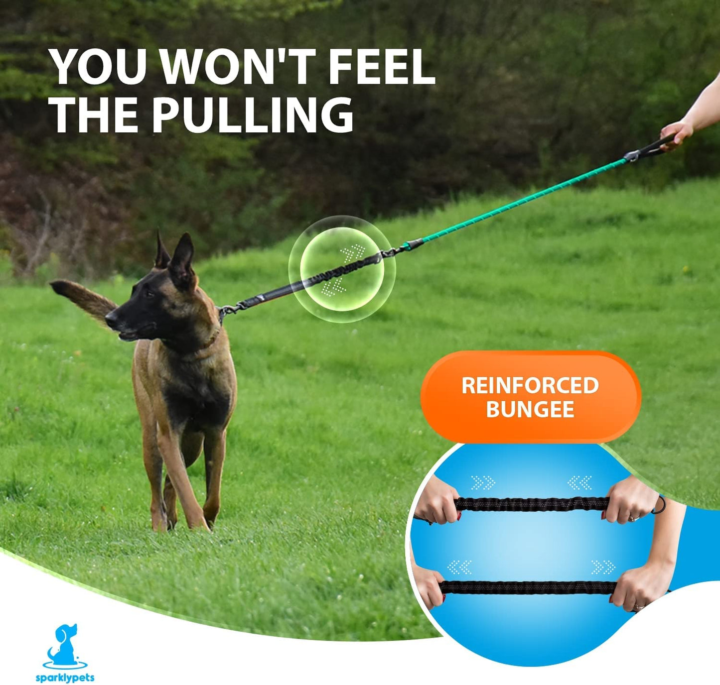 Durable Bungee Leash for Medium to Large Dogs with Anti-Pull Shock Absorption - Non-Slip Reflective Outdoor Lead (Teal, 5.5 Ft)