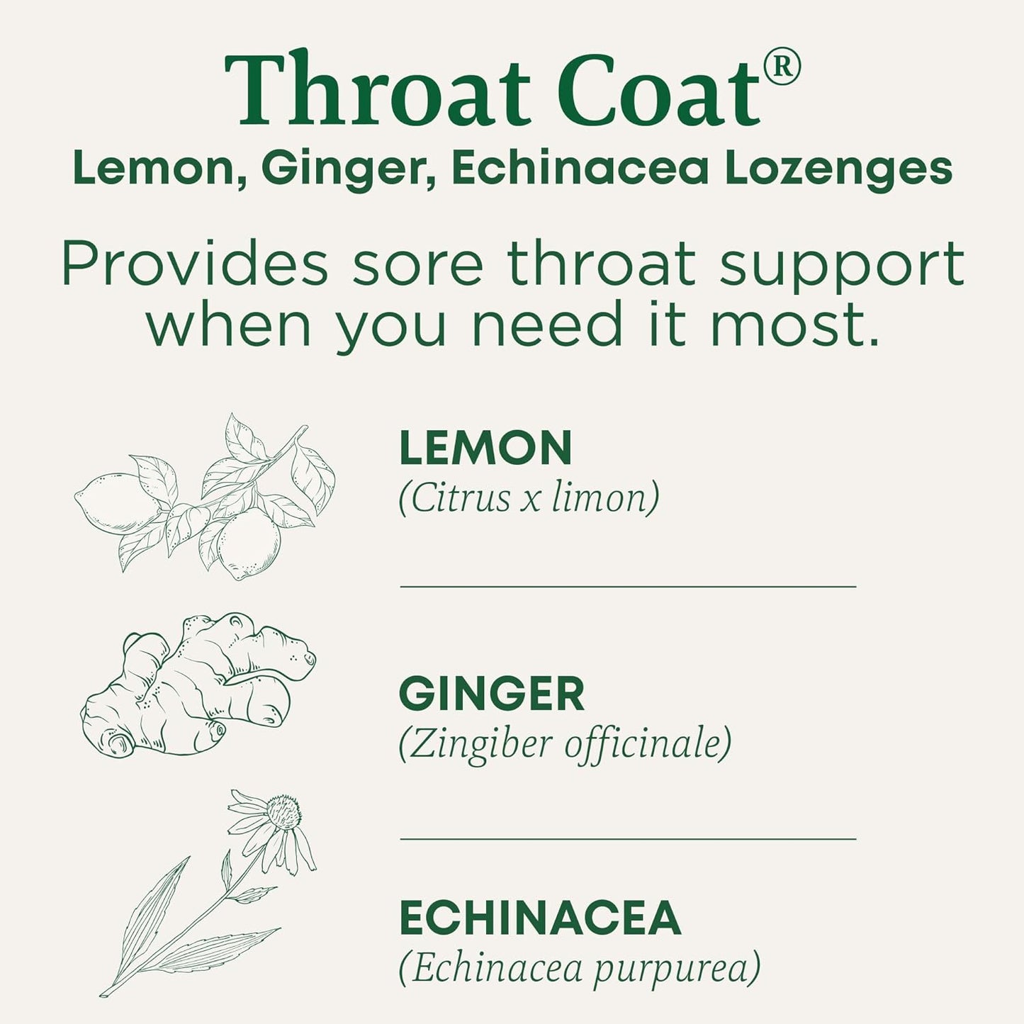 Organic Throat Coat Lozenges with Lemon, Ginger, and Echinacea for Sore Throat Relief, 16 Individually Wrapped Lozenges
