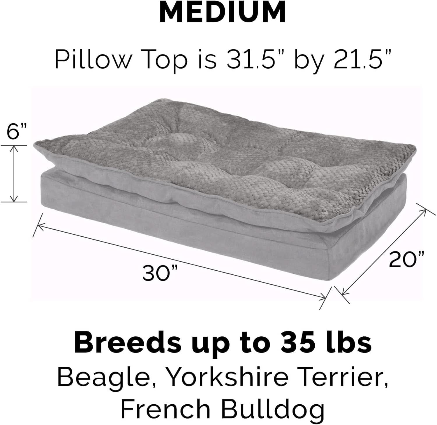 Orthopedic Dog Bed for Medium and Small Dogs with Removable Washable Cover and Pillow Cushion Top, Suitable for Dogs up to 35 lbs - Minky Plush and Suede Mattress in Titanium Gray, Medium Size
