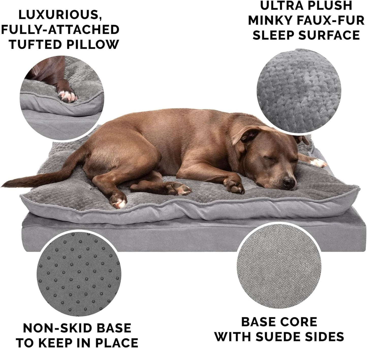 Orthopedic Dog Bed for Medium and Small Dogs with Removable Washable Cover and Pillow Cushion Top, Suitable for Dogs up to 35 lbs - Minky Plush and Suede Mattress in Titanium Gray, Medium Size