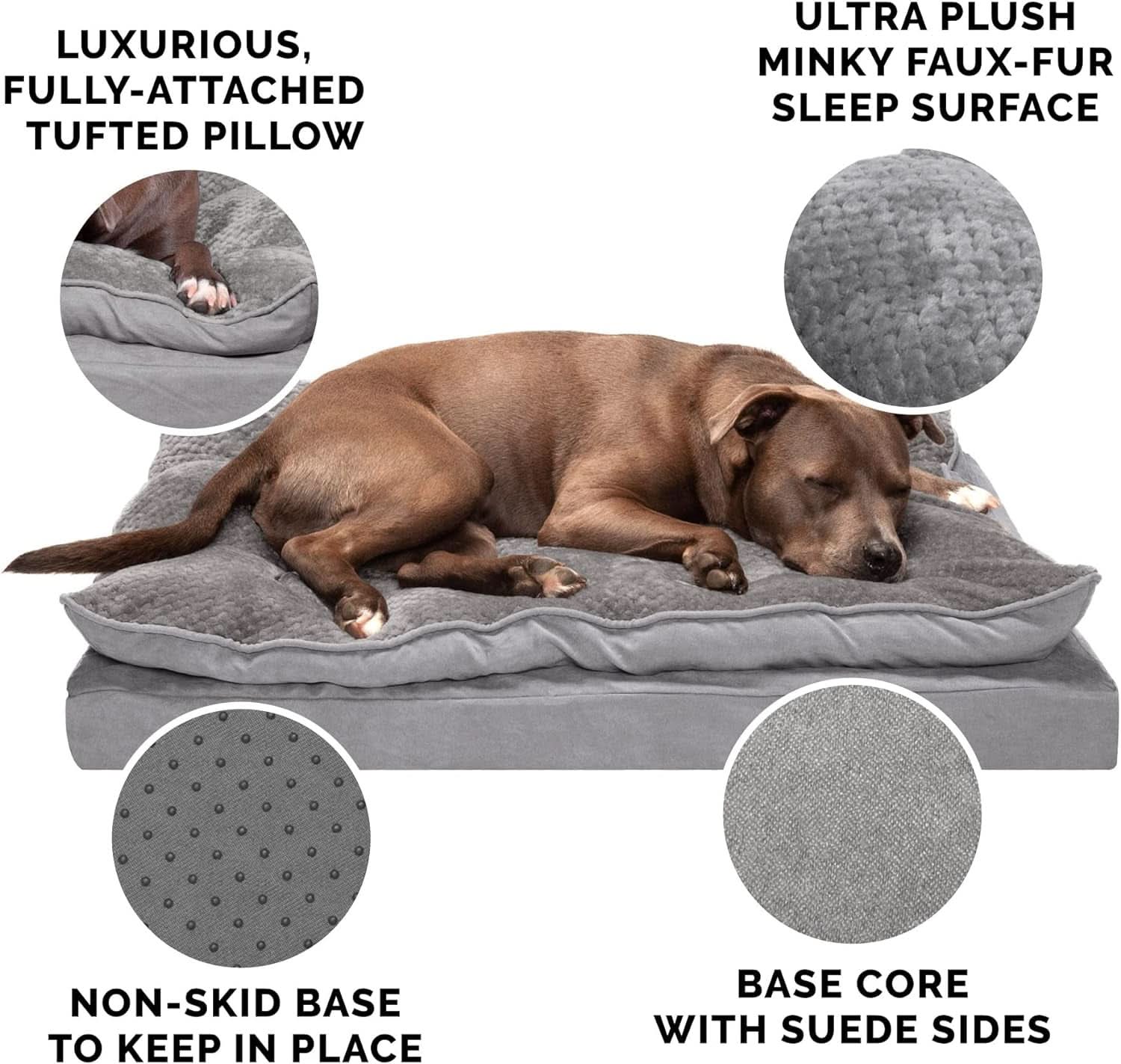 Orthopedic Dog Bed for Medium and Small Dogs with Removable Washable Cover and Pillow Cushion Top, Suitable for Dogs up to 35 lbs - Minky Plush and Suede Mattress in Titanium Gray, Medium Size