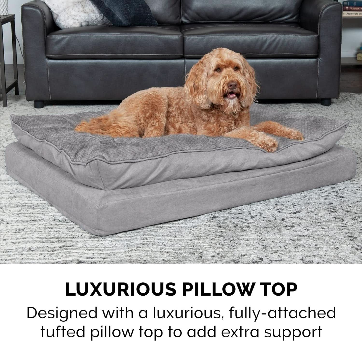Orthopedic Dog Bed for Medium and Small Dogs with Removable Washable Cover and Pillow Cushion Top, Suitable for Dogs up to 35 lbs - Minky Plush and Suede Mattress in Titanium Gray, Medium Size