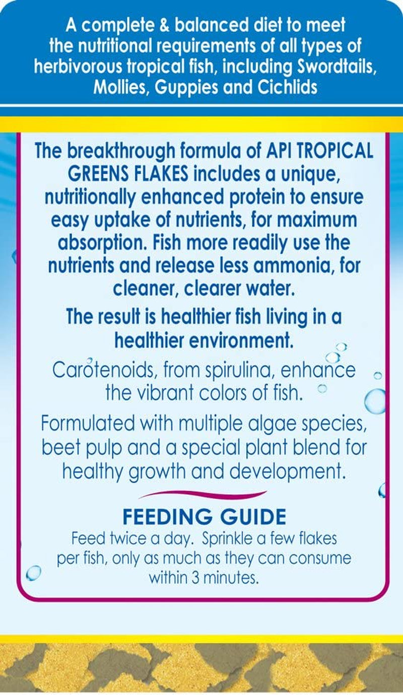 Tropical Greens Flakes Fish Food for Tropical Fish, 2.1-Ounce Container