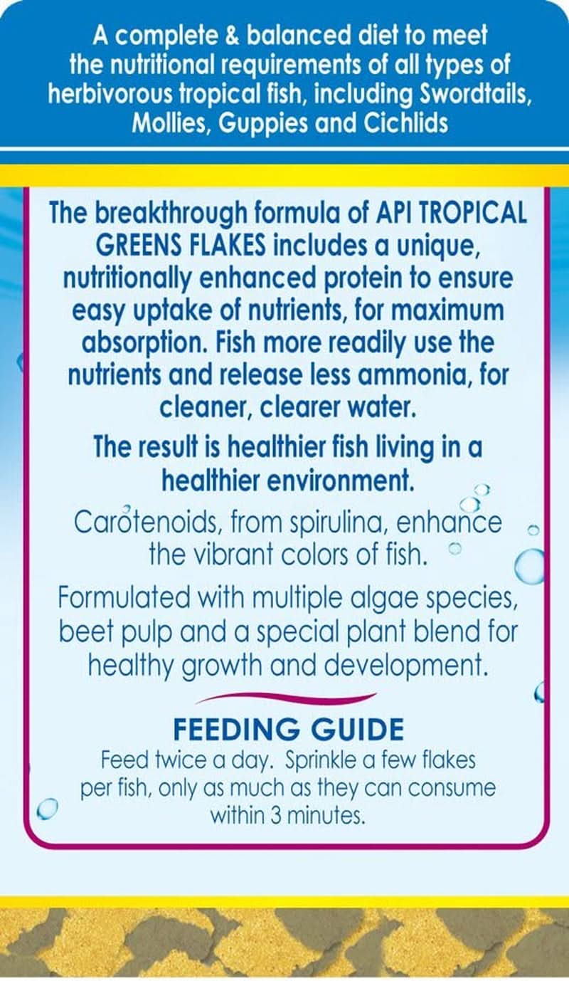 Tropical Greens Flakes Fish Food for Tropical Fish, 2.1-Ounce Container