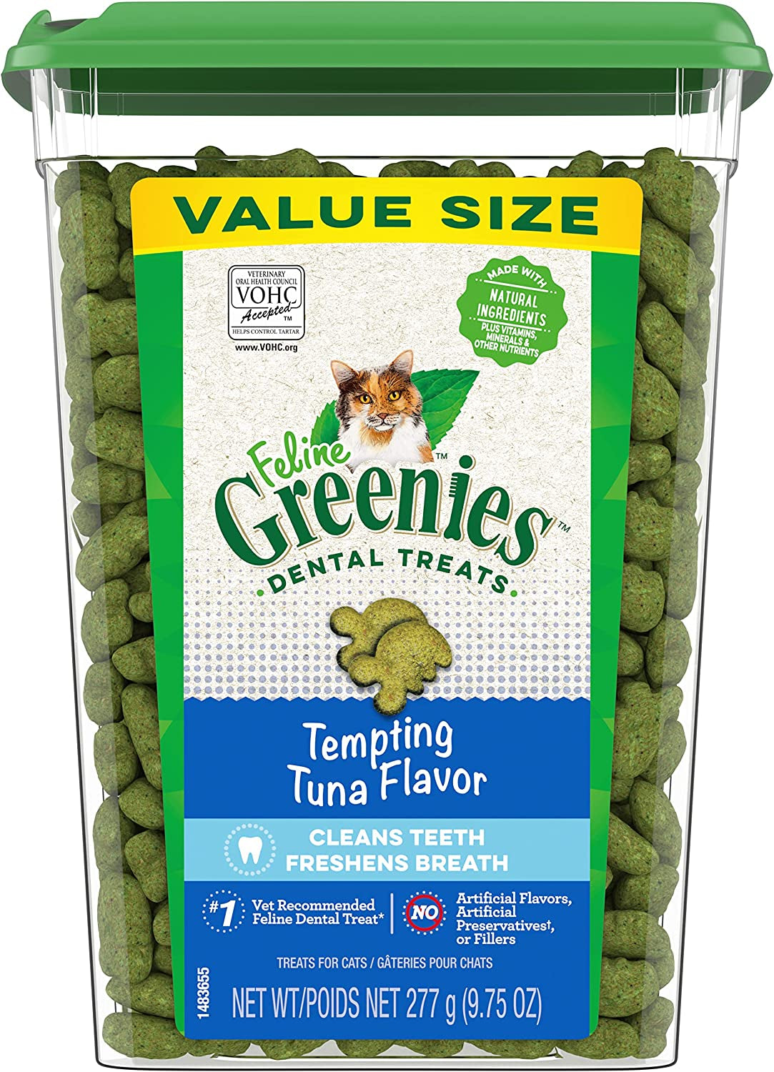 Feline Adult Dental Treats with Tempting Tuna Flavor, 9.75 Oz Tub
