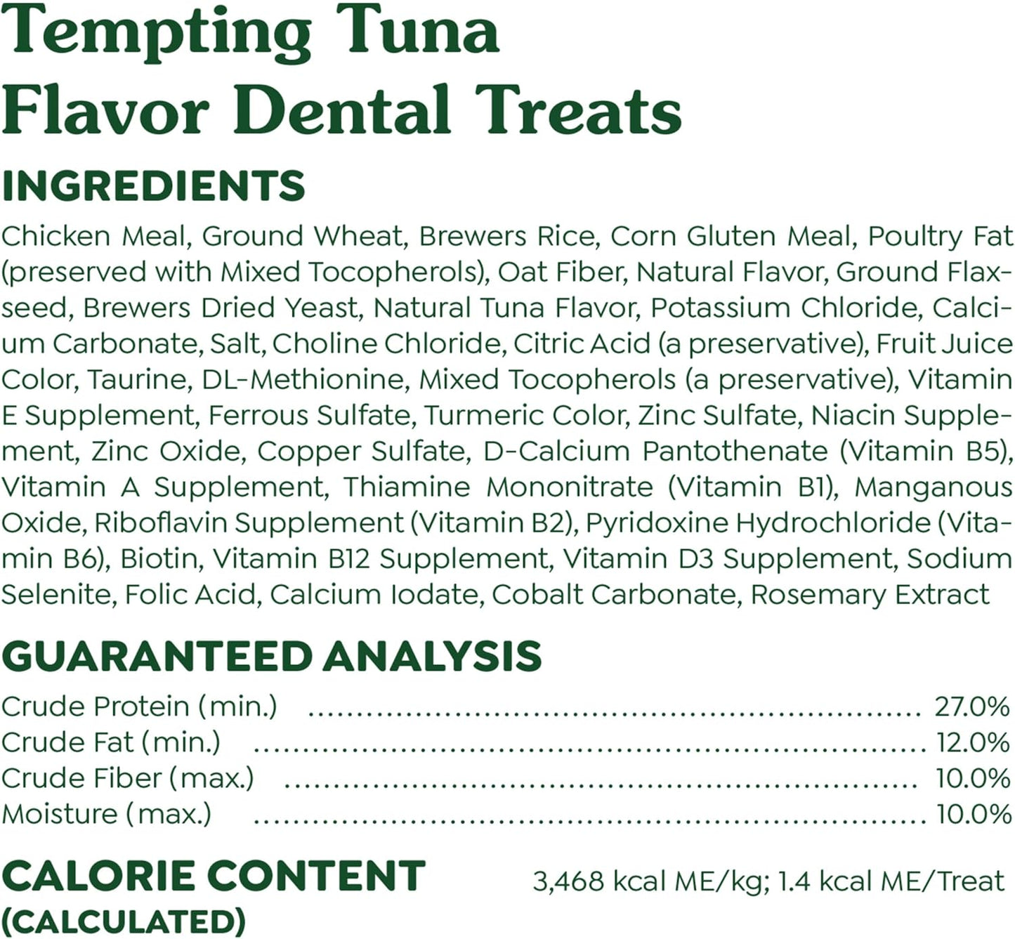 Feline Adult Dental Treats with Tempting Tuna Flavor, 9.75 Oz Tub