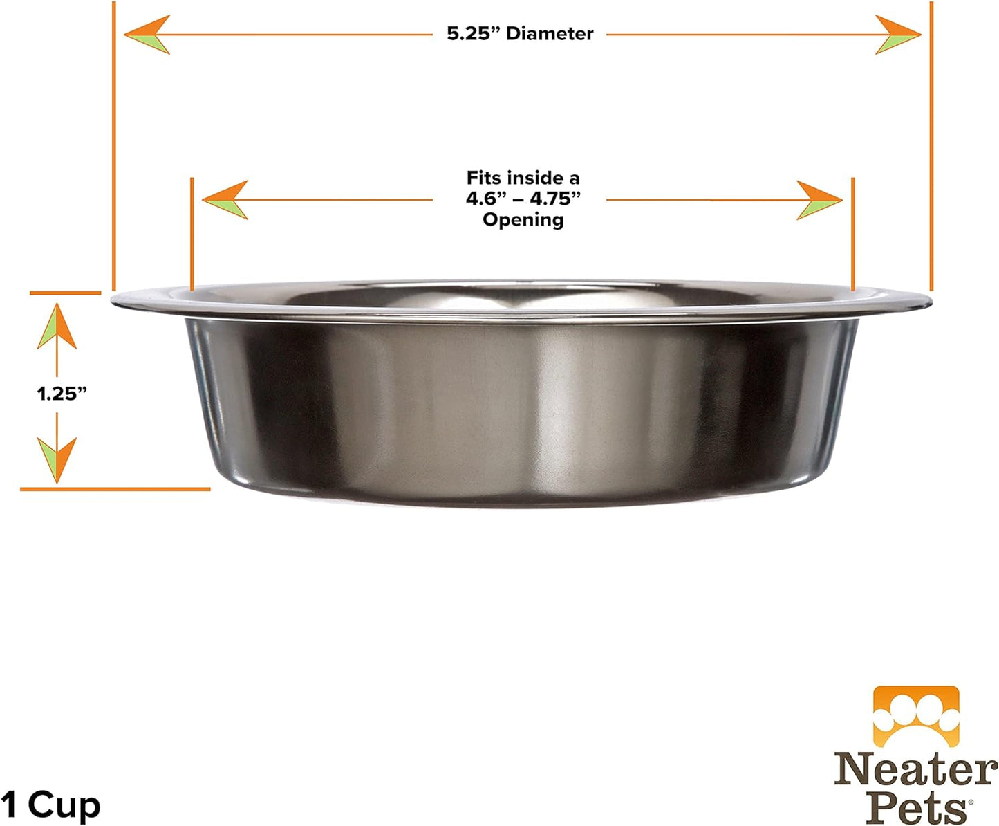 Shallow Stainless Steel Cat Bowls, 1 Cup (8 Oz.), Set of 2 Replacement Dishes for Neater Feeder (Express & Deluxe), Whisker-Friendly, Dishwasher Safe
