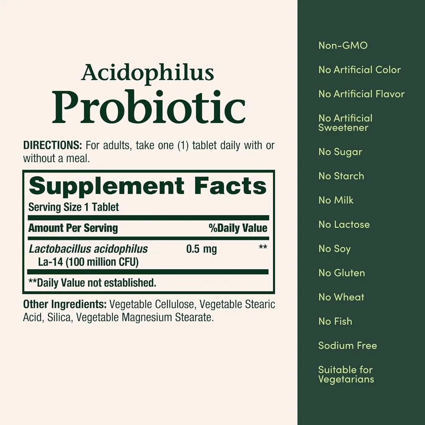 Lactobacillus Acidophilus Probiotic Supplement for Digestive Health - 100 Million Organisms per Serving, Vegetarian, 120 Tablets