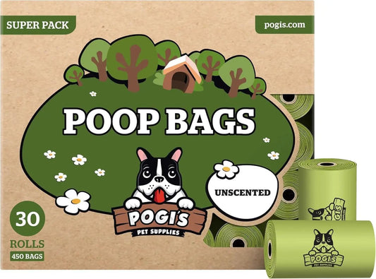 Pogi's Premium Leak-Proof Extra Thick Dog Waste Bags - Unscented, 30 Rolls, 450 Count