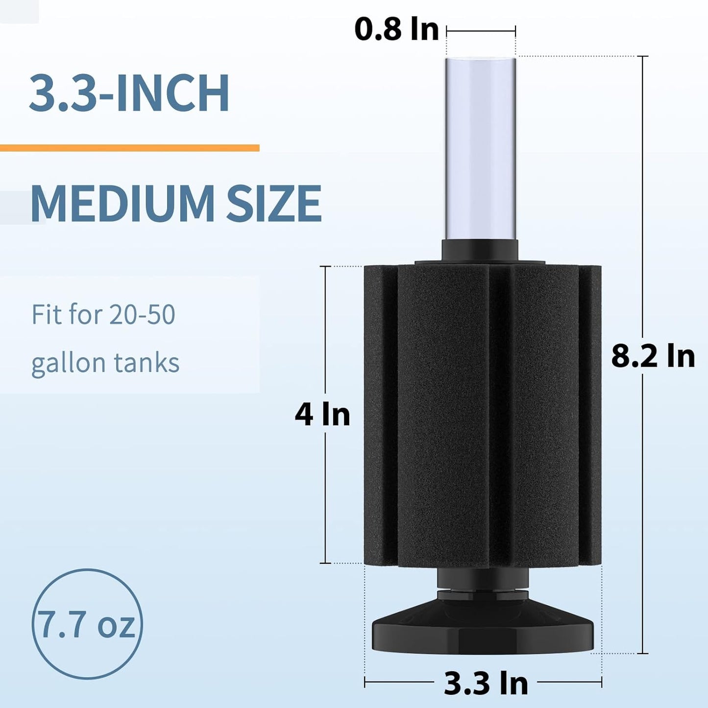 Large Bio Sponge Filter - Quiet Foam Filter for Betta, Fry, Shrimp, and Small Fish for Aquariums up to 50 Gallons