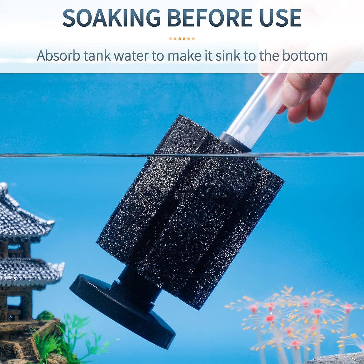 Large Bio Sponge Filter - Quiet Foam Filter for Betta, Fry, Shrimp, and Small Fish for Aquariums up to 50 Gallons