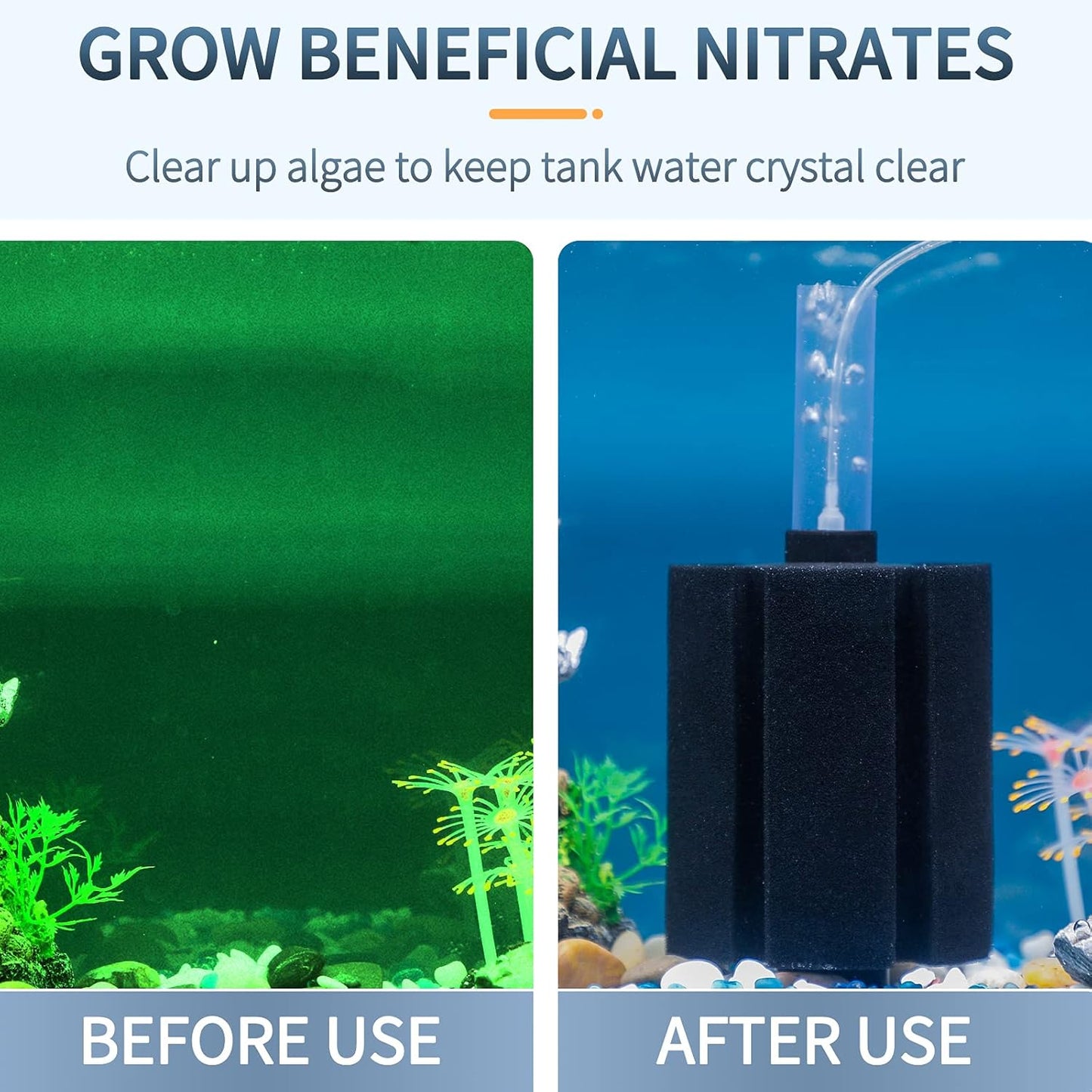 Large Bio Sponge Filter - Quiet Foam Filter for Betta, Fry, Shrimp, and Small Fish for Aquariums up to 50 Gallons