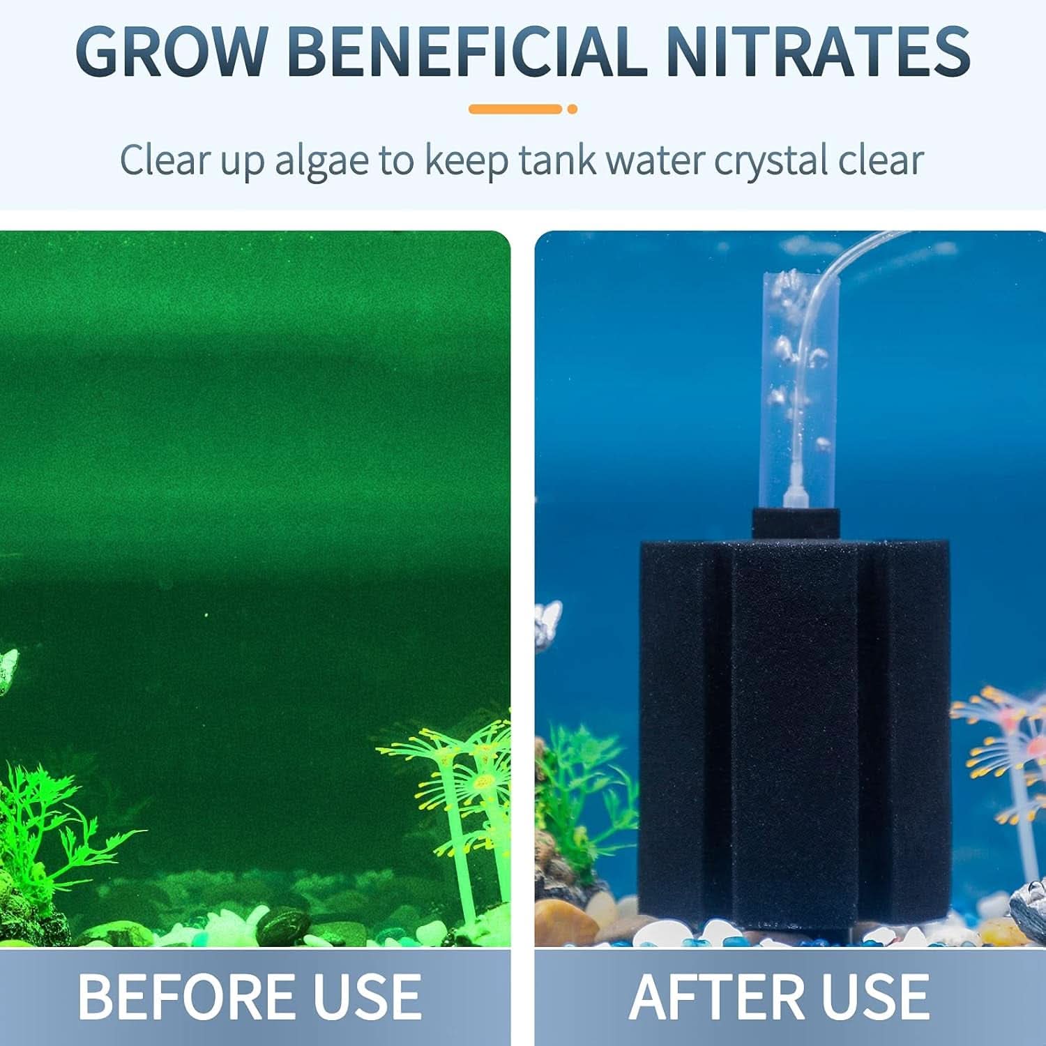 Large Bio Sponge Filter - Quiet Foam Filter for Betta, Fry, Shrimp, and Small Fish for Aquariums up to 50 Gallons