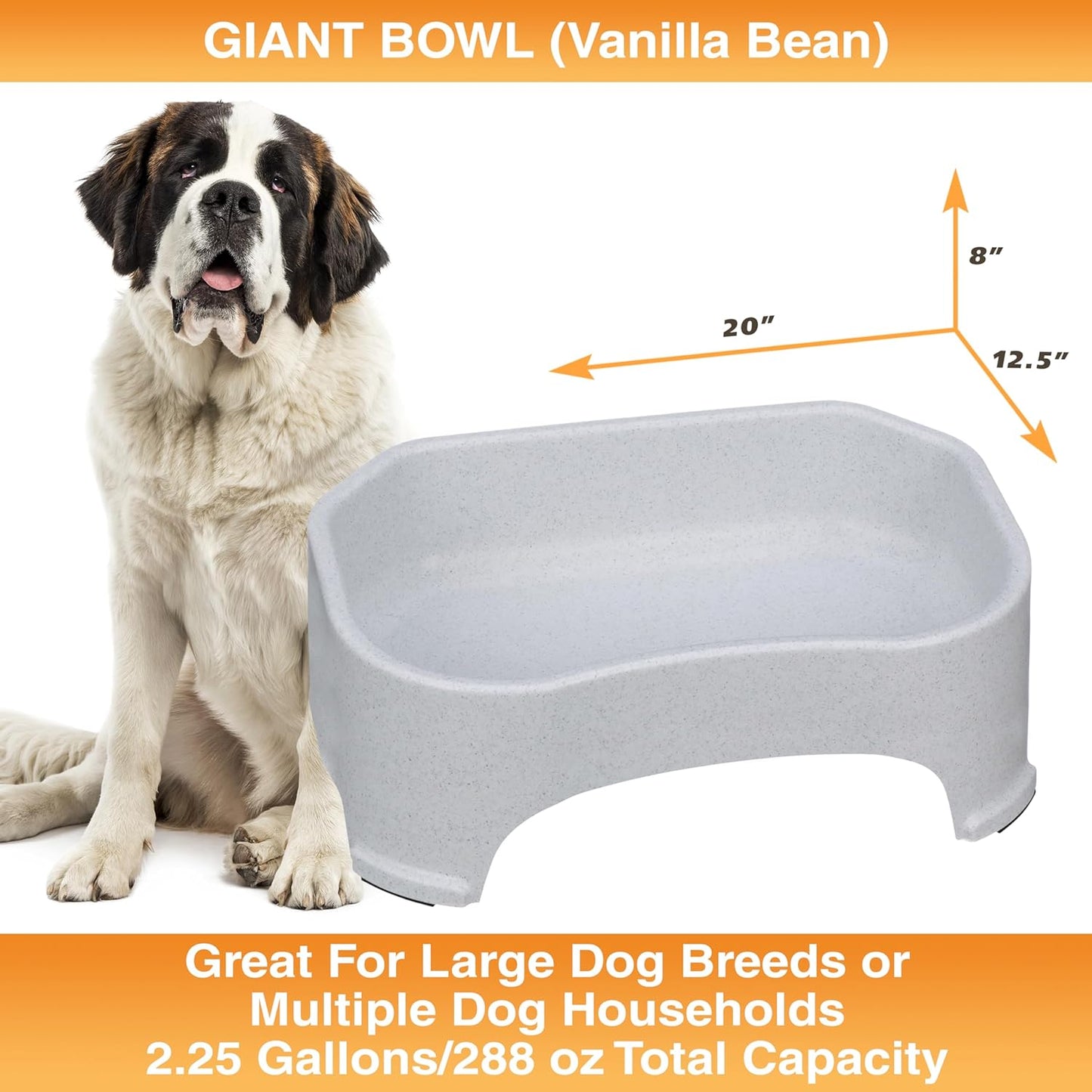 Extra Large Outdoor Dog Water Bowl - 2.25 Gallon Capacity, Spill-Proof Design for Indoor or Outdoor Use, Vanilla Bean Finish