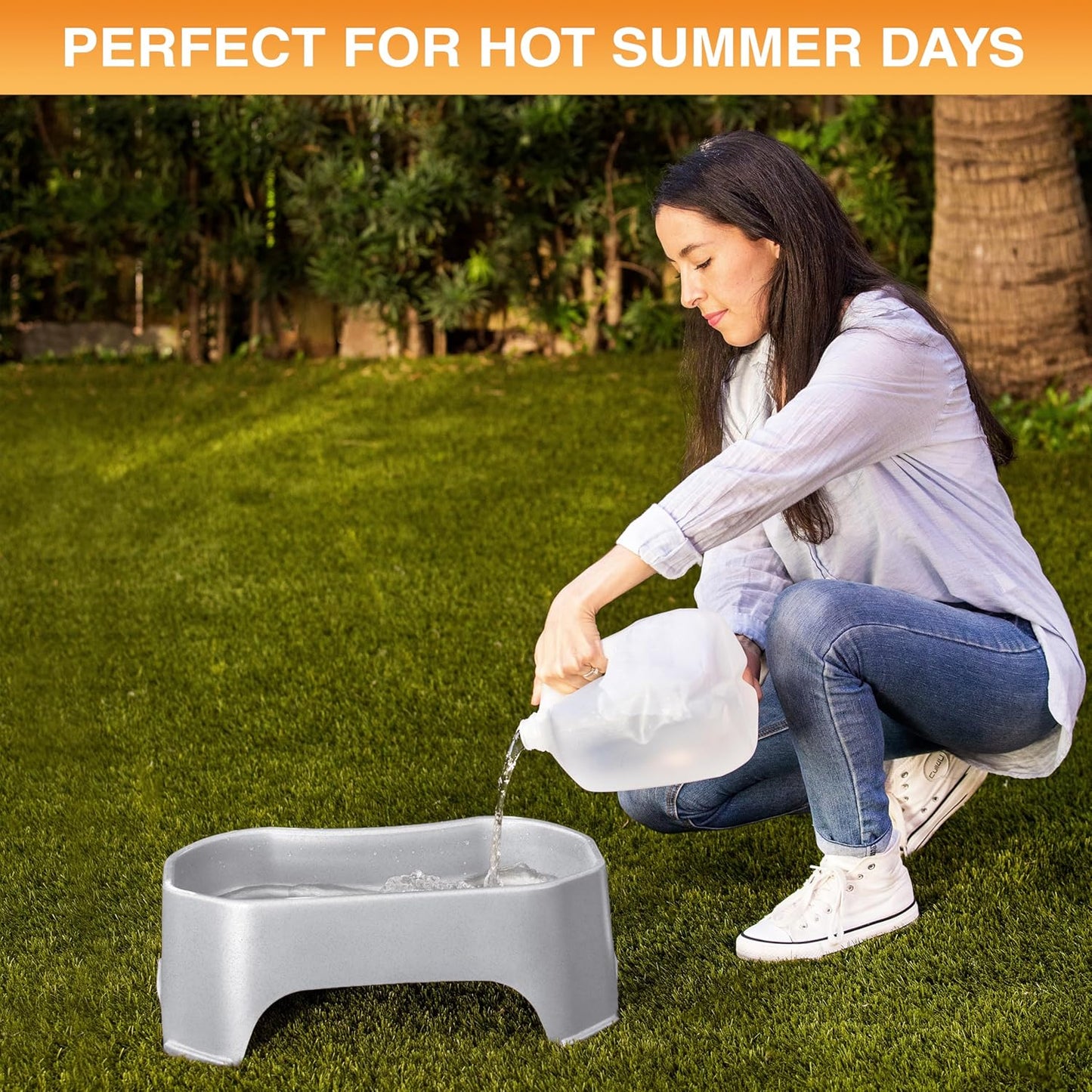 Extra Large Outdoor Dog Water Bowl - 2.25 Gallon Capacity, Spill-Proof Design for Indoor or Outdoor Use, Vanilla Bean Finish