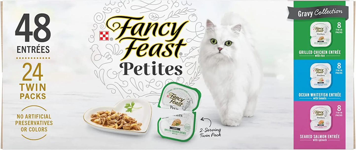 Purina Gourmet Wet Cat Food Variety Pack, Petites Gravy Collection, Break-Apart Tubs, 48 Servings (24 Pack, 2.8 Oz. Tubs)