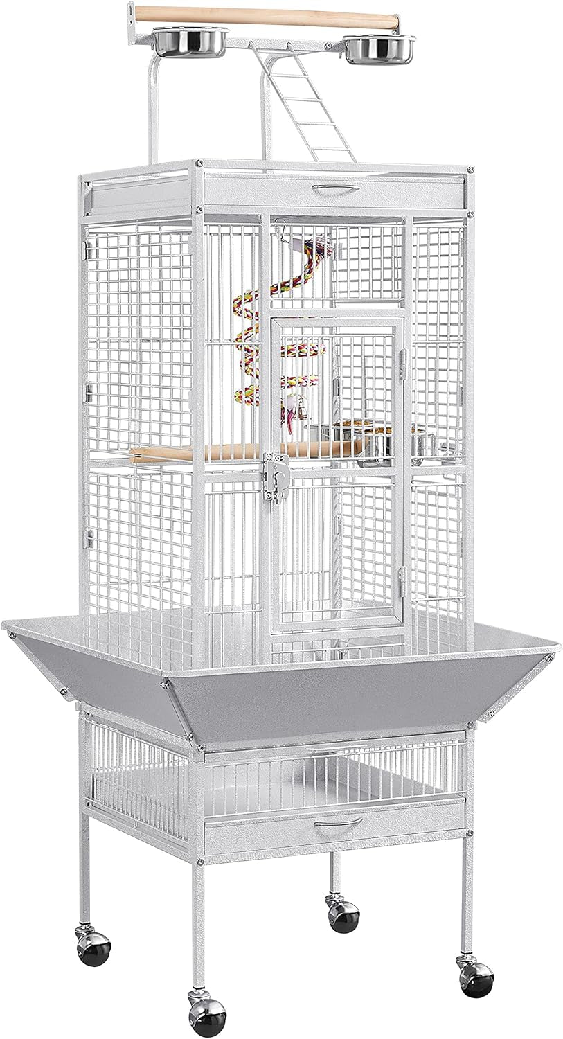 61-Inch White Wrought Iron Large Parrot Bird Cage with Play Top