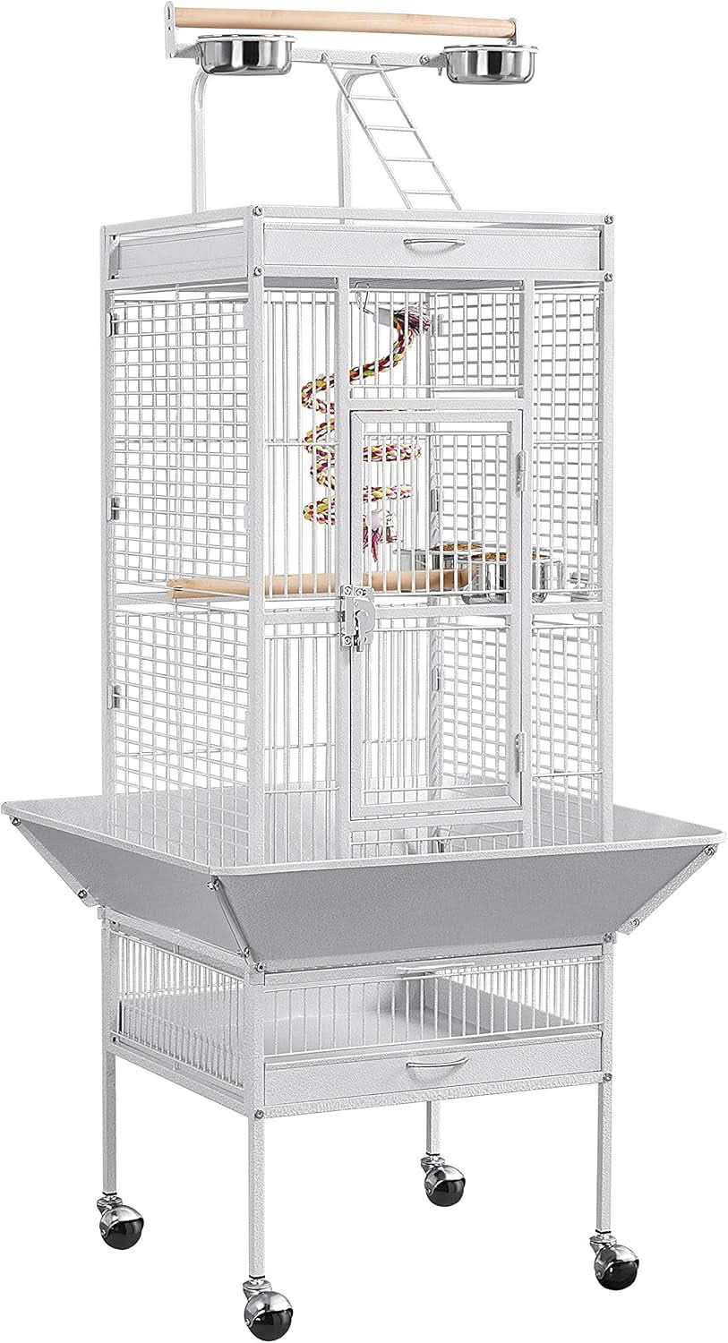 61-Inch White Wrought Iron Large Parrot Bird Cage with Play Top