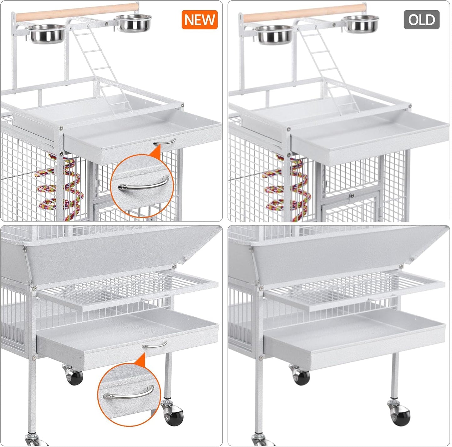 61-Inch White Wrought Iron Large Parrot Bird Cage with Play Top