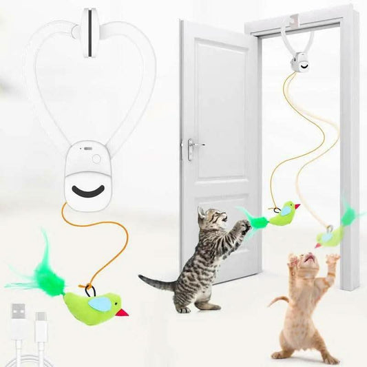 Interactive Cat Toys for Indoor Cats Automatic Electric Flying Bird Feather Wand Toy - Best Kitten & Adult Cat Enrichment Stimulation Toy Hanging Electric Kitty Toys for Bored Cats