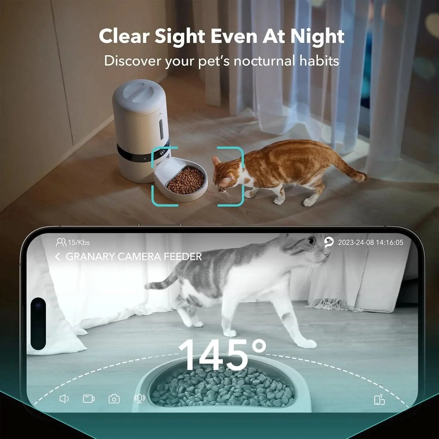 Automatic Cat Feeder with Camera, 1080P HD Video with Night Vision, 5G Wifi Pet Feeder with 2-Way Audio, Low Food & Blockage Sensor, Motion & Sound Alerts for Cat & Dog Single Tray