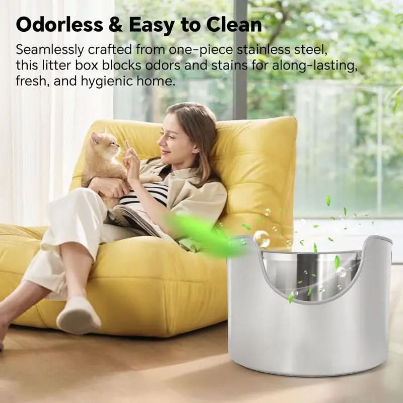 Aothey Stainless Steel Litter Box Metal with Integrated round for XL/XXL Big and Multi Cats, 12" High Wall High Side, Odor Control, Easy to Clean, Durable, Includes Stainless Steel Scoop Tray Enclosed Pet Supplies Free Litterbox