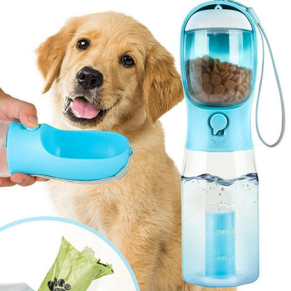 3In1 Pet Water Bottle - Portable 20Oz Leak Proof Container with Poop Bag Dispenser, Ideal for Travel, Hiking, and Outdoor Use