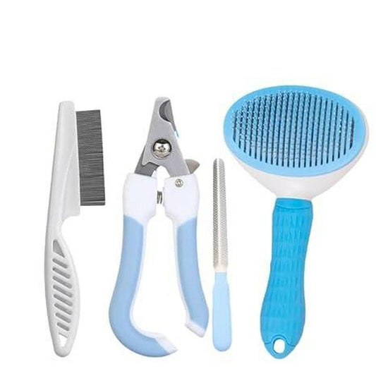 Cat and Dog Brush Set Grooming Comb - Cat and Dog Brush, Depilatory Shorthair Dog, Cat and Dog Grooming Set, Depilatory Comb and Nail Clipper Set Blue