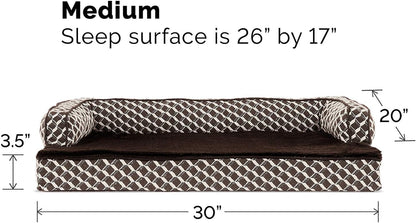Orthopedic Dog Bed for Medium and Small Breeds with Removable Bolsters and Washable Cover, Supports Dogs up to 35 lbs - Plush and Woven Decorative Couch Sofa in Diamond Brown, Medium Size