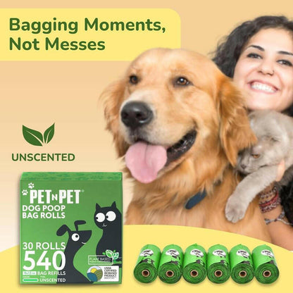 Pet N Pet 720 Count Unscented Dog Poop Bags, 38% Plant-Based & 62% PE + 100% Plant-Based Hypoallergenic Dog Wipes, 100 Count