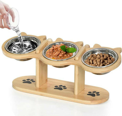 Raised Cat Food Bowls for Indoor Cats, Elevated Cat Bowls,Adjustable Heights Pet Bowl with Black Shelf,3 Stainless Steel Elevated Cat Bowls Stand with 15 ° Tilted,Cat Food and Water Bowl Setcat Food Bowl Slow Feeder Bowl