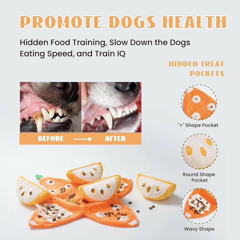 Nocciola 5-In-1 Orange Dog Enrichment Toys, 4 Orange Slices with a Peel Snuffle Mat for Treats Hunting Fun, Squeaky Hide and Seek Puzzle Dog Toy for Medium Dogs