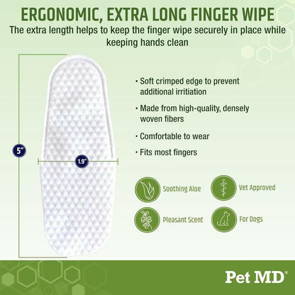 Pet MD Ear Finger Wipes for Dogs - Extra-Coverage & Large Design - Eucalyptus & Aloe Vera - 50Ct