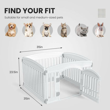 Pettrove - Plastic Pet Playpen, Durable Puppy Playpen with Lockable Door and Non-Slip Bottom, Portable Indoor Outdoor Puppy Pen