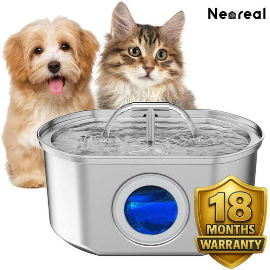 2-In-1 Dual-Flow Neareal Cat and Dog Water Fountain 3.2L/108Oz 100% Food-Grade 304 Stainless Steel with a 4-Stage Purifying Filter System an Ultra-Quiet Pump and LED Water Window for Multiple Pets and Finicky Drinkers for All Day Healthy Hydration