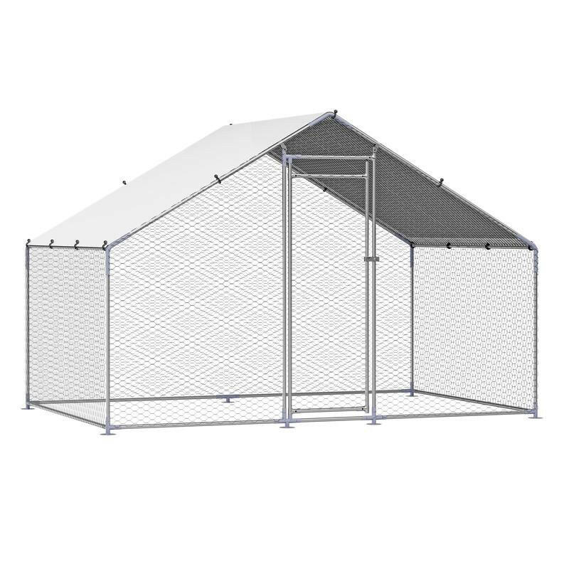 VEVOR Metal Chicken Coop, 9.8X6.5X6.5Ft Large Walk-In Chicken Runs with Cover, Spire Roof Hen House Enclosure with Security Lock, Outdoor Duck Rabbit Cage Poultry Pen for Backyard, Farm, Yard