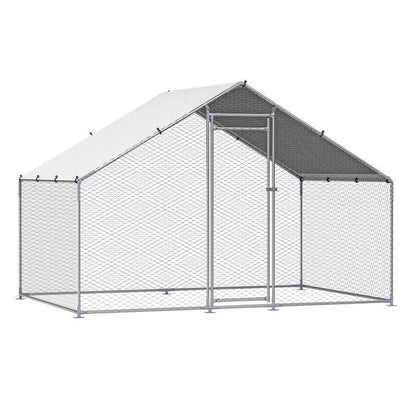 VEVOR Metal Chicken Coop, 9.8X6.5X6.5Ft Large Walk-In Chicken Runs with Cover, Spire Roof Hen House Enclosure with Security Lock, Outdoor Duck Rabbit Cage Poultry Pen for Backyard, Farm, Yard