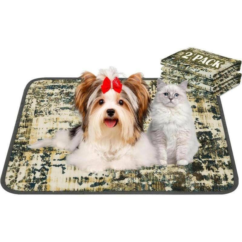 Qeils Super Absorbent Washable Pee Pads for Dogs 2 Pack Green Long Wool Mat Reusable Puppy Pads for Potty Training Outdoorfun Paws Unscented Eco-Friendly