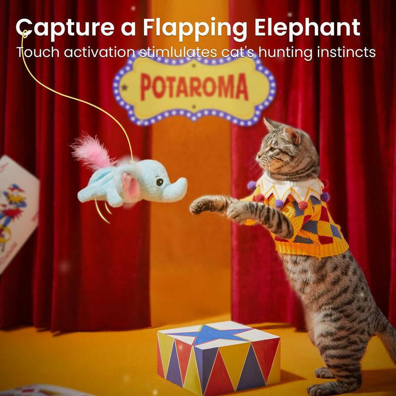 Potaroma Cat Toys Flapping Elephant, Interactive Realistic Kitten Toy Stuffed with Crinkle Paper Hangable Design for Bored Indoor Cats 6.3 Inches