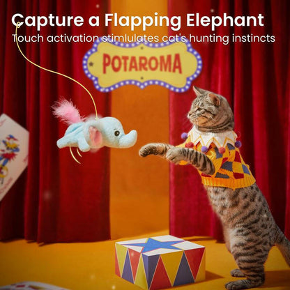 Potaroma Cat Toys Flapping Elephant, Interactive Realistic Kitten Toy Stuffed with Crinkle Paper Hangable Design for Bored Indoor Cats 6.3 Inches