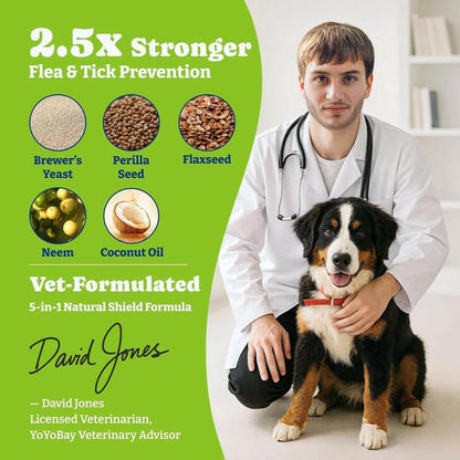 Flea & Tick Prevention for Dogs Chewables, Yoyobay Natural Dog Fleas and Ticks Control Supplement, Dogs Supplement, Natural Shield 5-In-1 Protection, Beef & Carrot Flavor, 70 Soft Chews