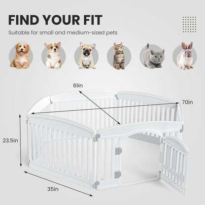 Pettrove - Plastic Pet Playpen, Durable Puppy Playpen with Lockable Door and Non-Slip Bottom, Portable Indoor Outdoor Puppy Pen