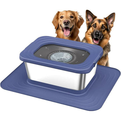 10L Stainless Steel Dog Water Bowl, No Spill Anti-Splash Dog Bowls with XXL Silicone Mat, Spill-Proof Slow Feeder for Messy Drinkers, Heavy Duty Pet Bowls for Indoor/Outdoor Use