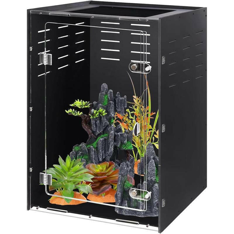 Reptile Tank Enclosure - 16"x16"x25" Crested Gecko Terrarium with Ventilation for Lizards, Snakes, and Chameleons