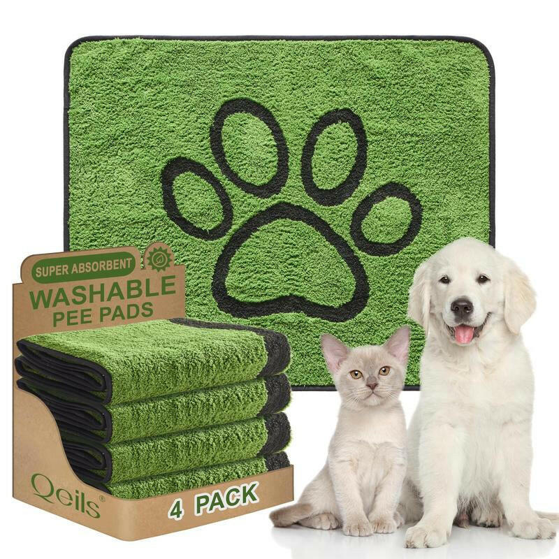Qeils Super Absorbent Washable Pee Pads for Dogs 2 Pack Green Long Wool Mat Reusable Puppy Pads for Potty Training Outdoorfun Paws Unscented Eco-Friendly