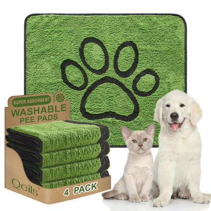 Qeils Super Absorbent Washable Pee Pads for Dogs 2 Pack Green Long Wool Mat Reusable Puppy Pads for Potty Training Outdoorfun Paws Unscented Eco-Friendly