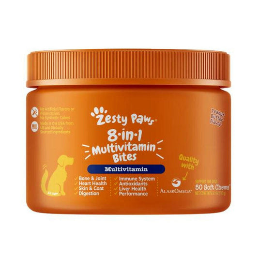 Zesty Paws 8-In-1 Chewable Multivitamin Bite for Dogs, Soft Chew Immune Support Dog Treats Supplement 8 in Dog Supplements