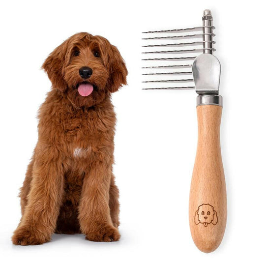 Dog Dematting Brush & Rake, Detangler Brush for Dogs, Comb Tool for Grooming, Best for Doodles, Poodles, Goldendoodles, Cats & Other Pets, Matted Fur Removal on Undercoat [We Love Doodles]