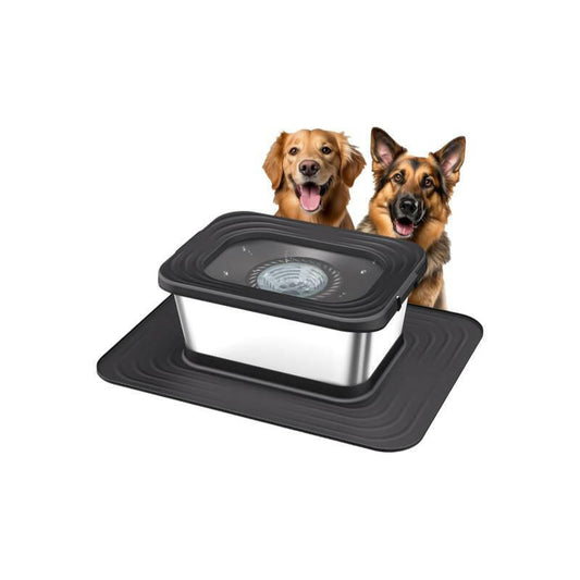 10L Stainless Steel Dog Water Bowl, No Spill Anti-Splash Dog Bowls with XXL Silicone Mat, Spill-Proof Slow Feeder for Messy Drinkers, Heavy Duty Pet Bowls for Indoor/Outdoor Use