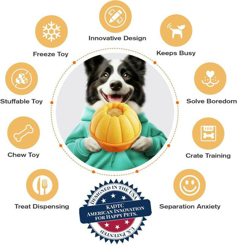 KADTC Frostlick Frozen Lick Treat Tray Toys Kibble Dispensing Dog Toy Durable Chew Ball for Dogs Freeze Orange Peanut Butter Filling DIY Food Interactive Puppy Stuffable Crate Enrichment Balls